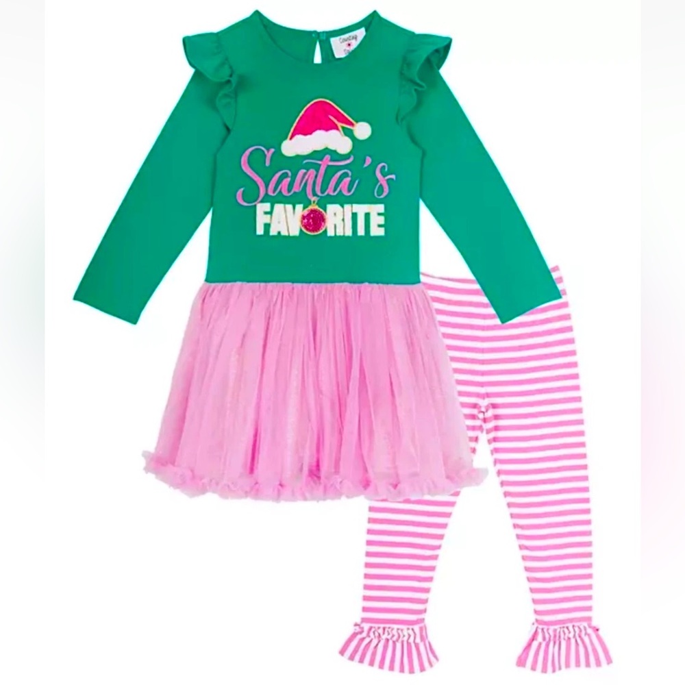 Counting Daisies Little Girls Santa's Favorite Holiday Tutu & Legging Set, 2T